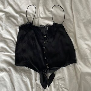 Urban Outfitters Silk Lace-Trimmed Tie Front Top - Size S